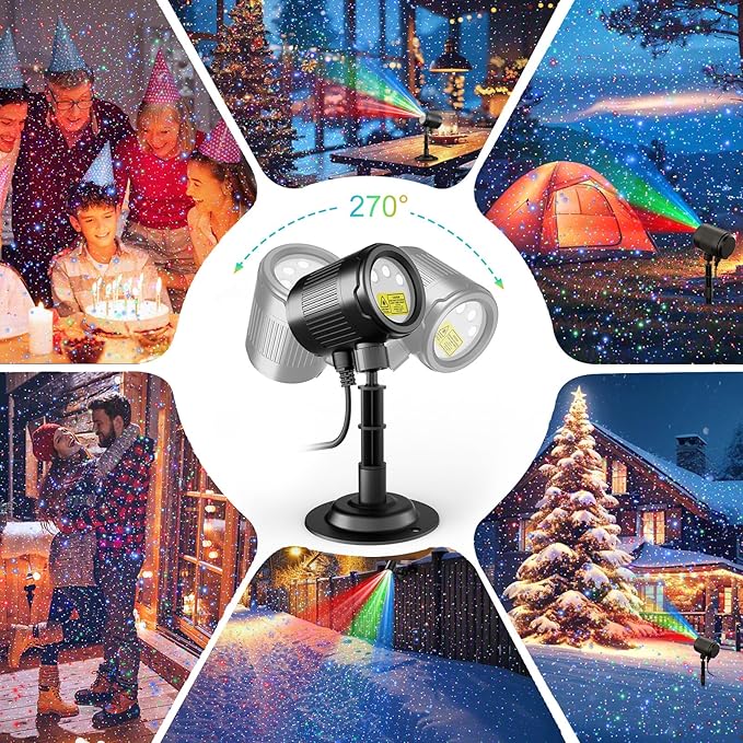 3 Color Christmas Laser Projector Lights Outdoor,Red Green Blue Halloween Projection Lights with RF Control,Waterproof Firefly Laser Light Show Holiday Decor for Party/Xmas/Garden/Home/New Year/Indoor