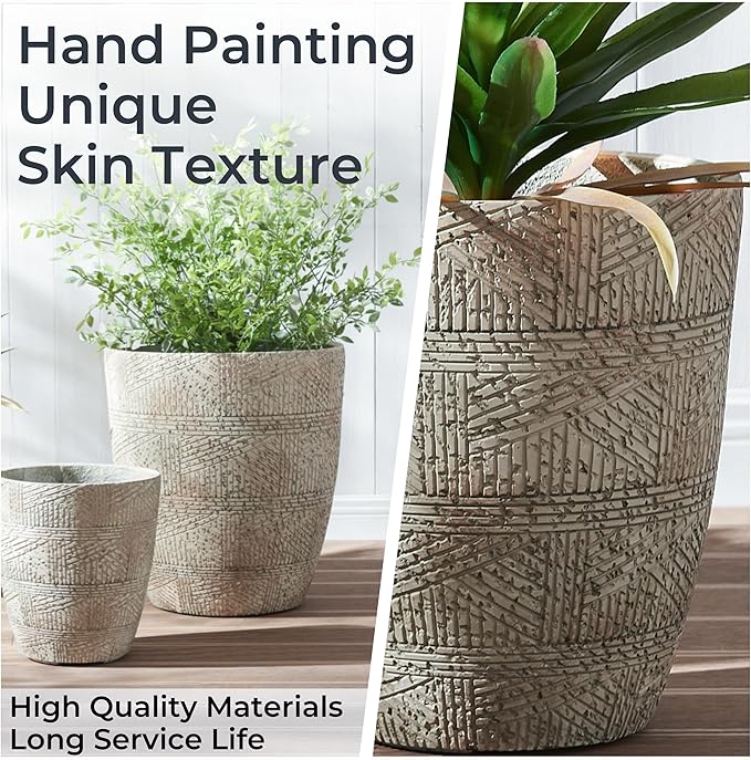 17.7"+13.8"+9.8" Dia Round Concrete Planter Set of 3, Large Indoor Outdoor Planter, Flower Pots with Drainage Holes and Sealing Plug for Garden, Patio, Home, Office Weathered Concrete Gray