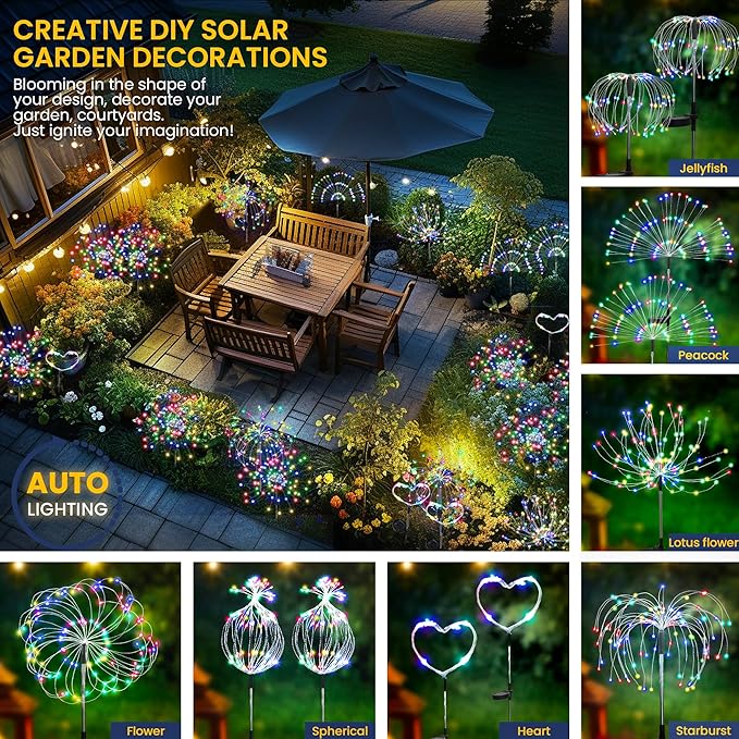 GIGALUMI Garden Outdoor Decor Lights 120LED 8Pack, Solar Garden Lights for Yard Outside Fairy Decorative,Solar Powered for Yard Pathway Flowerbed Planter Balcony Patio Decor（Multicolor）