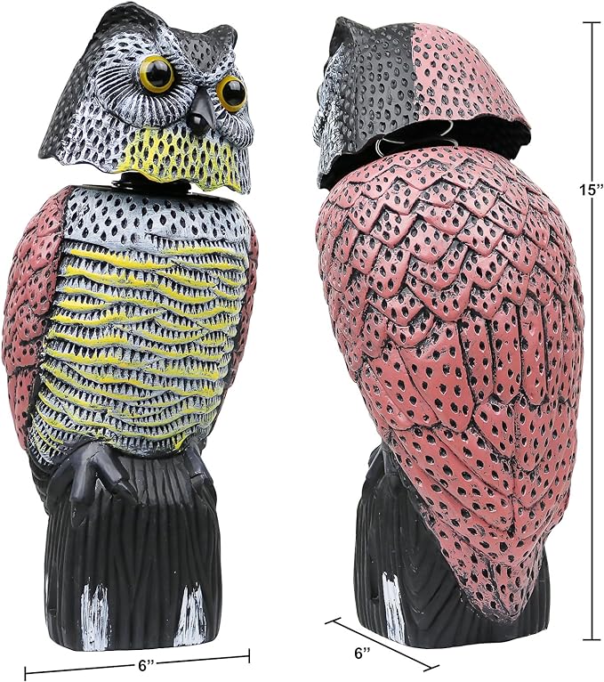 Galashield Owl Decoy to Scare Birds Away Scarecrow Fake Owl with Rotating Head 16" Tall (2 Pack)