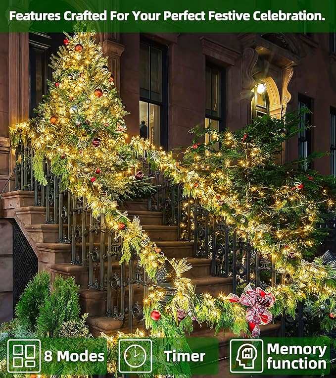 750 LED 246FT Christmas Lights Outdoor, Super Long Waterproof Christmas String Lights with 8 Modes, Christmas Tree Lights with Timer Memory for Fence Garden Xmas Wedding Party Decor Warm White