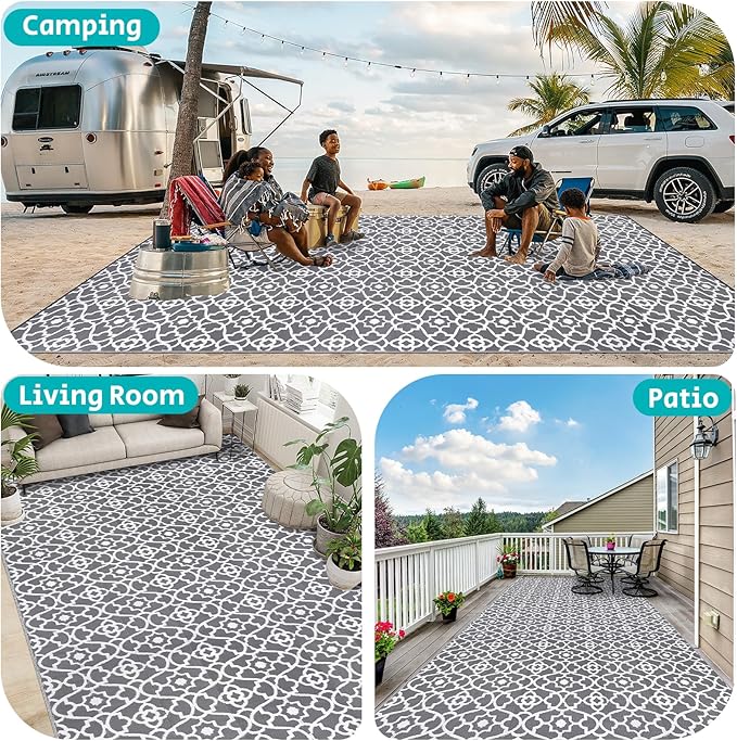 HEBE Outdoor Rug Waterproof 9x18, Plastic Straw Rug Camping Rug, Reversible Outdoor Patio Rugs RV Mat Clearance, Indoor Outside Floor Carpet for Porch,Deck,Camper,Balcony,Backyard