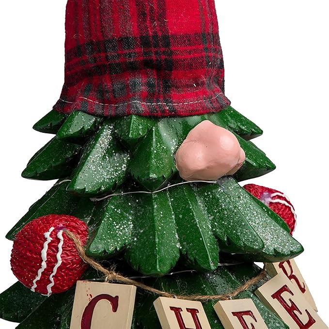 Alpine Corporation 28" H Polyresin Christmas Tree Cheer Gnome Decoration with Color Changing LED Lights, Christmas Decoration