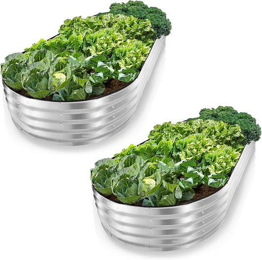 Galvanized Raised Garden Beds Outdoor // 8×4×1 ft (2-Pack) Planter Raised Beds for Gardening, Vegetables, Flowers // Large Metal Garden Box // Patented Tool-Free Design (Silver)