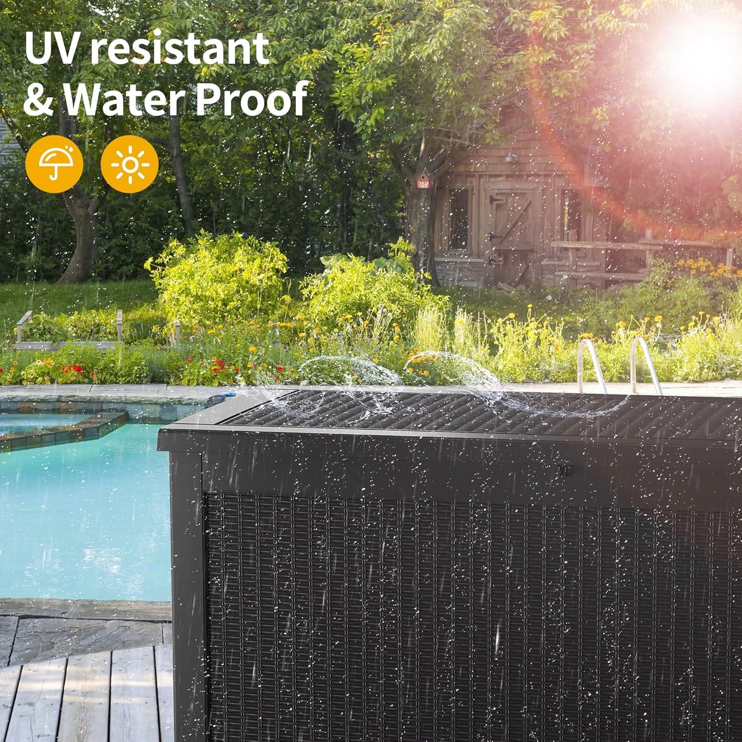 320 Gallon Waterproof Large Resin Deck Box Indoor/Outdoor Lockable Storage Container and Seating for Garden, Pool, and Patio (320 Gallon, Black)