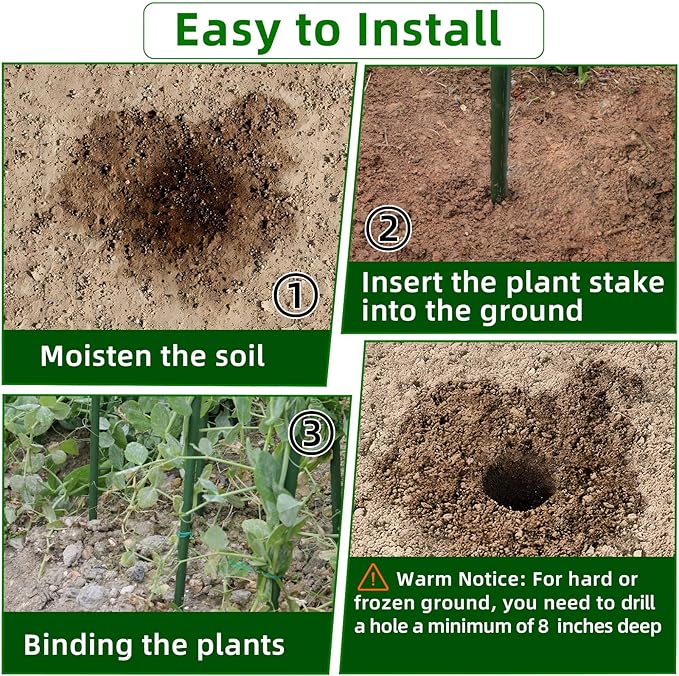 Garden Stakes 16 Inch 30 Pack, Diy 4ft 5ft 6ft 7ft 8ft Tomato Stakes Plastic Coated Metal Plant Sticks Stakes Supports with 20 Connectors 15 Rotatable Clips for Indoor Outdoor Plants Vegetable