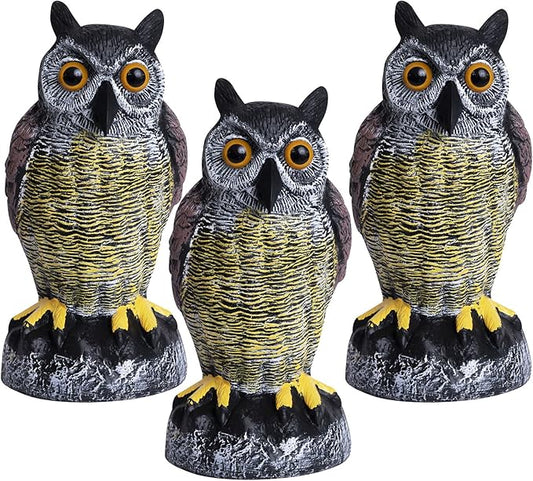 Galashield Owl Decoy | Plastic Owls to Scare Birds Away | Owl Statue for Garden & Outdoors - Pack of 3