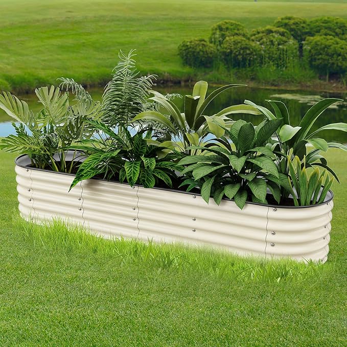 8 X 2 X 1.4Ft Raised Garden Beds Kits, Galvanized Raised Garden Beds Outdoor Planter Box for Vegetables, Gardening, Flowers, Fruits etc(Ivory)