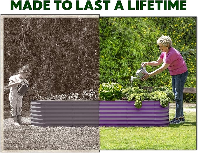 9-in-1 Galvanized Steel Raised Garden Bed // 8×2×1.5 ft Modular Planter for Gardening, Vegetables, Flowers // 18" Tall Metal Raised Garden Beds Outdoor (Purple) // Patented Design Planter Box