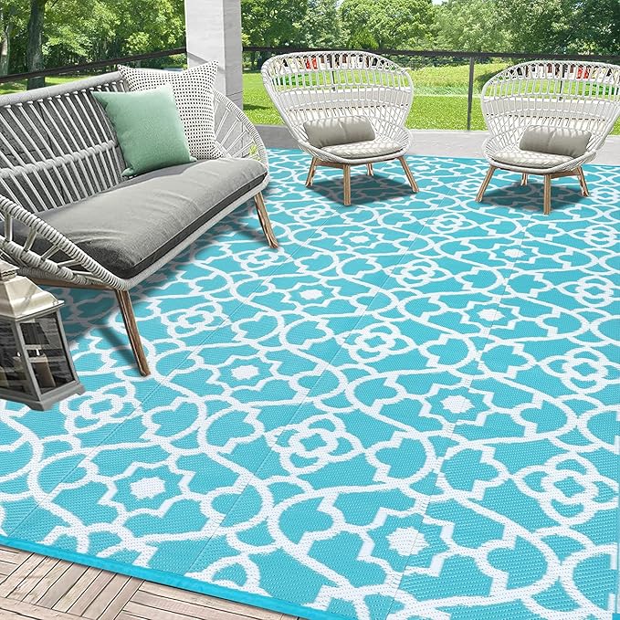 HEBE Outdoor Rug Waterproof 8x10, Plastic Straw Rug Camping Rug, Reversible Outdoor Patio Rugs RV Mat Clearance, Indoor Outside Floor Carpet for Porch,Deck,Camper,Balcony,Backyard