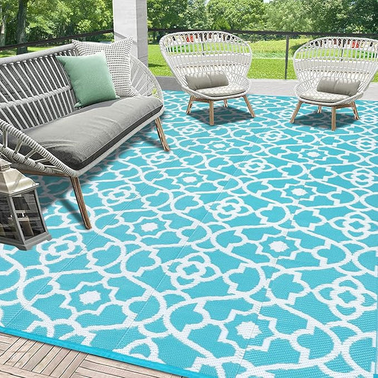 HEBE Outdoor Rug Waterproof 9x12, Plastic Straw Rug Camping Rug, Reversible Outdoor Patio Rugs RV Mat Clearance, Indoor Outside Floor Carpet for Porch,Deck,Camper,Balcony,Backyard