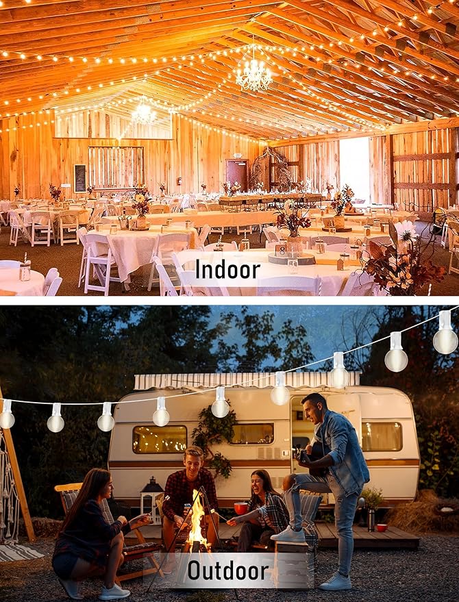 25FT Frosted White Lights G40 Globe Outdoor String Lights Patio Lights with 25 Frosted White Globe Bulbs - White Wire