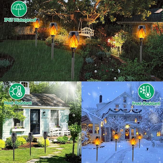 Albelt 12 Pack Solar Lights Outdoor, Solar Torch Lights with Flickering Flame for Garden Decor, Super Bright Waterproof Solar Garden Lights, Flame Torch for Outside Landscape Yard Party Decorations