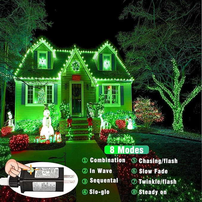 200 LED Green String Lights, 66ft Green Lights Outdoor for St Patricks Day Decorations Clear Wire 8 Modes Waterproof Plug in Twinkle Fairy Light for Indoor Christmas Tree Room Party Decor