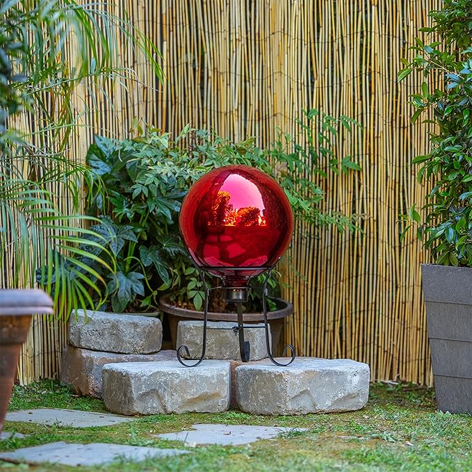 Alpine Corporation 10" Diameter Indoor/Outdoor Glass Gazing Globe Yard Decoration, Red
