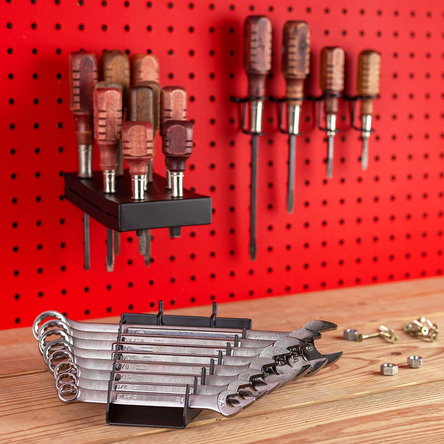 Heavy Duty Black Pegboard Accessories - Screwdriver and Wrench Holder Set for Organizing Tools