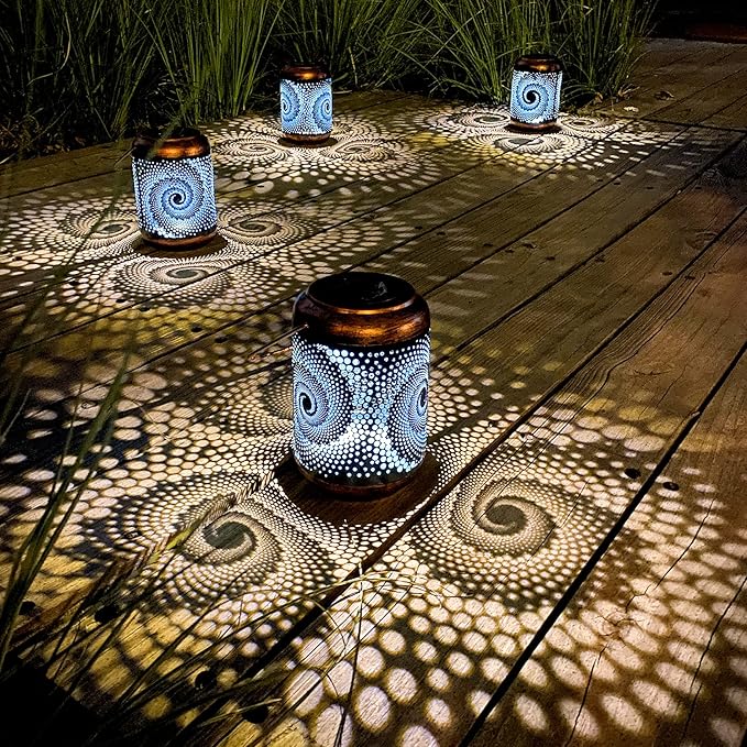 2 Pack Solar Lanterns Outdoor Hanging Lantern Metal Waterproof LED Lantern with Solar Powered Garden Patio Decorations Decor Lantern with Handle Christmas Gift Idea