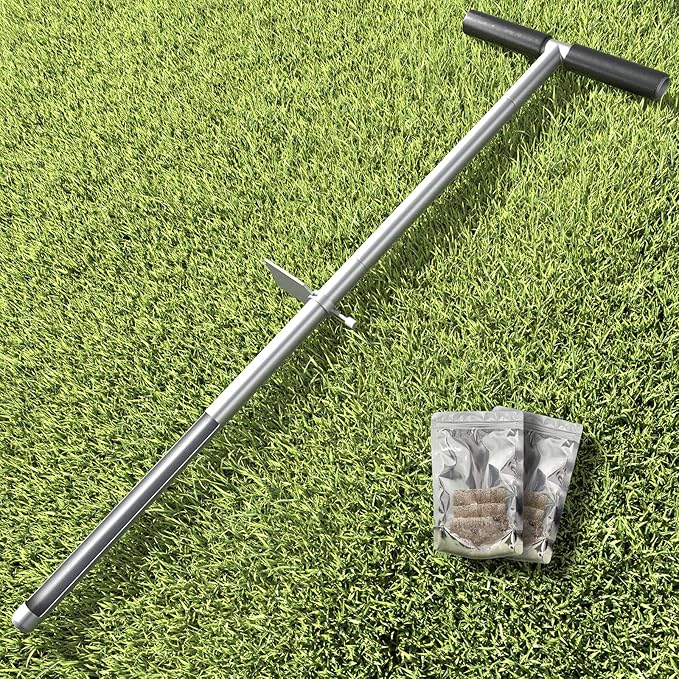 36" Soil Sample Probe Stainless Steel T-Style Handle Sampling Soil Probe Soil Sample Test Tool Kits with Foot Pedal and Reusable Sample Bags for Farm/Agriculture/Garden/Lawn/Golf Course
