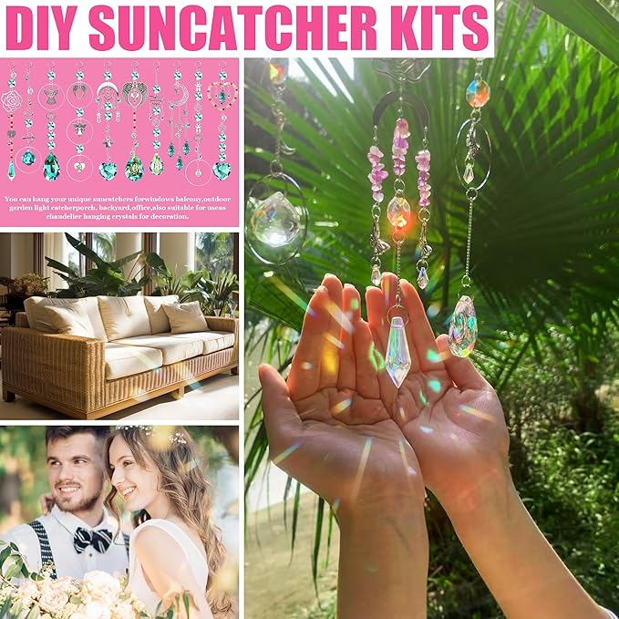 10 Sets DIY Suncatcher Kits 500PCS Valentine's Day Suncatchers Craft Kits Heart Suncatcher Ornaments DIY Sun Catchers Kit for Adults Valentine's Day Home Wedding Garden Decor Favors Gift (Love shape)