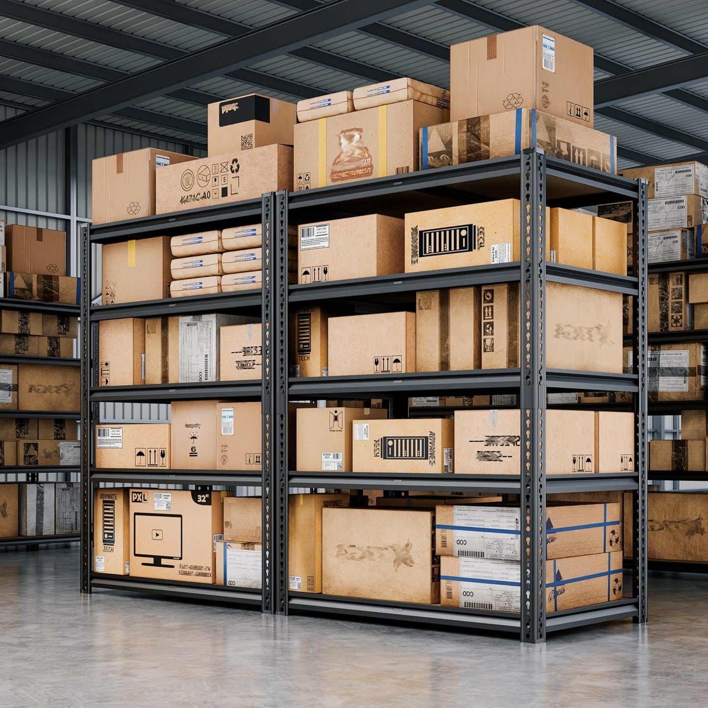 72" H Storage Shelves Heavy Duty, 2200LBS Garage Shelving, 5 Tier Metal Shelving Unit Adjustable Garage Shelves Utility Rack Shelf for Storage Warehouse Pantry Closet,40" W × 20" D × 72" H, Black