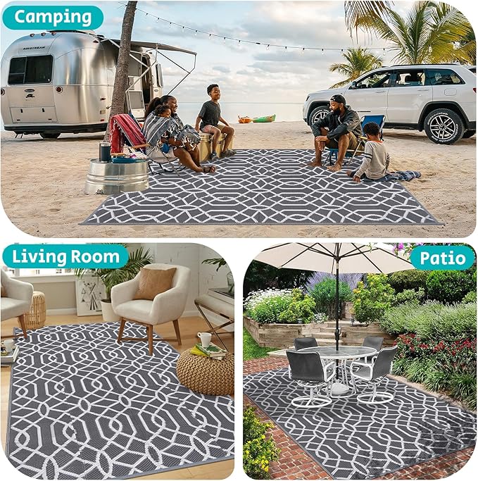 HEBE Outdoor Rug Waterproof 6x9, Reversible Plastic Straw Rug RV Camping Rug, Indoor Outdoor Patio Mat Clearance, Outside Carpet for Porch,Deck,Camper,Balcony,Backyard,Picnic