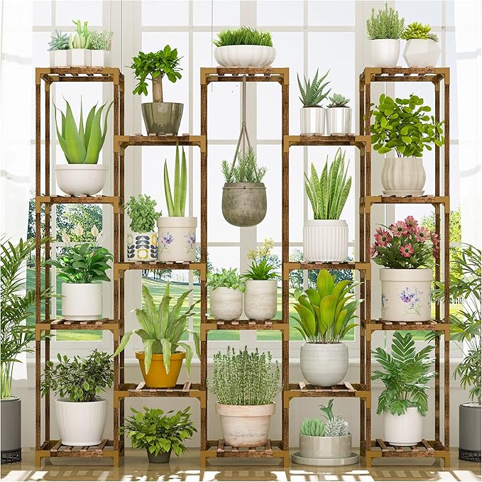 HOMKIRT Plant Stand Indoor Outdoor, 17 Tier Large Tall Plant Shelf for Indoor Plants Multiple, Wood Plant Stand Rack Holder Table for Living Room Garden Patio Window