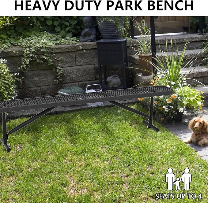 96" L Outdoor Metal Benches, Heavy Duty Garden Park Bench for Outside, Porch Chair Sports Backless Commercial Benches Mesh Bench for Shopping Mall, Store, Lawn, Park, Patio, Deck, Garden