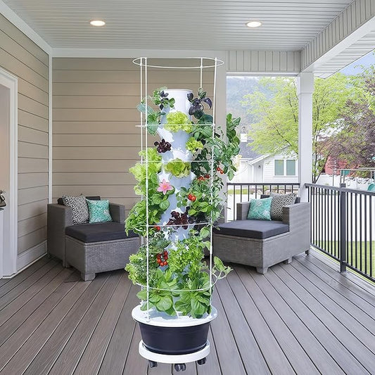 Hydroponic System Kit, Hydroponic Vertical Garden, Lettuce & Herb Starter Kit, with 36 Plant Holes, 9-Tier Indoor Outdoor Growing Tower with Climbing Trellis and Timer