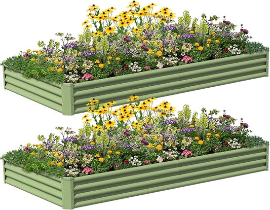 8X4X1ft 2PCS Raised Garden Bed Kit,Galvanized Raised Garden Beds Outdoor,Large Metal Planter Box Steel Kit Flower Herb,Vegetables..Grass Green