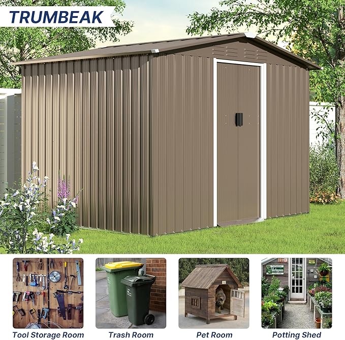8FT x 6FT Metal Outdoor Storage Shed,Utility and Tool Shed Storage House w/Lockable Sliding Doors & Air Vent,Garden Shed for Backyard,Garden,Patio,Lawn