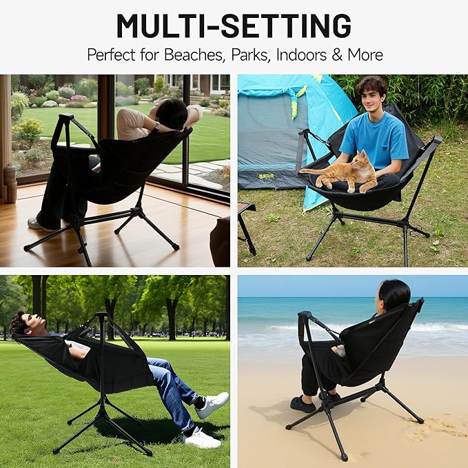 Himalaya Hammock Camping Chair, Swinging Portable Folding Camp Chairs for Adults Heavy Duty Foldable Oversized Rocker with Aluminum Alloy Frame for Outdoor Lawn，Backyard，Beach and Patio Sport