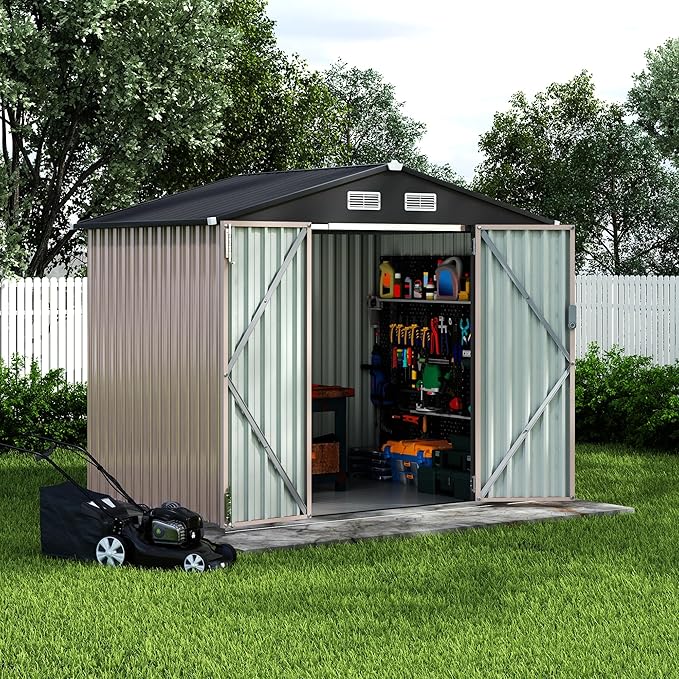 6x8 FT Metal Storage Sheds Outdoor with Floor, Metal Yard Sheds Garden Shed Kit, MetalTool Shed with Lockable Door, Metals UtilitySheds Buildings with Air Vent for Backyard Garden Patio Lawn
