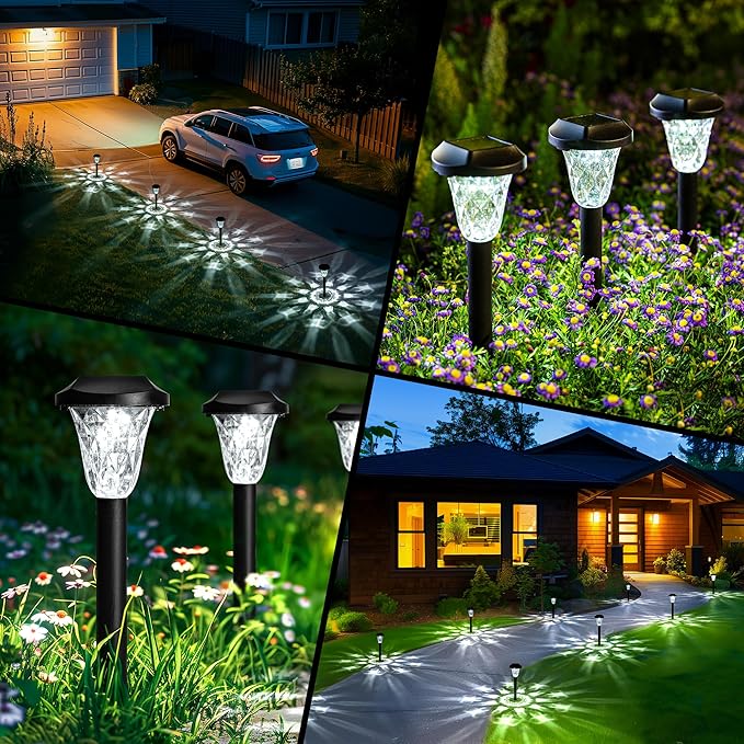 GIGALUMI Solar Outdoor Lights,Solar Lights Outdoor Waterproof 16 Pack,Cool White Solar Pathway Lights for Outside,Outdoor Lights Solar Powered Garden Decoration for Pathway,Patio,Lawn,Yard