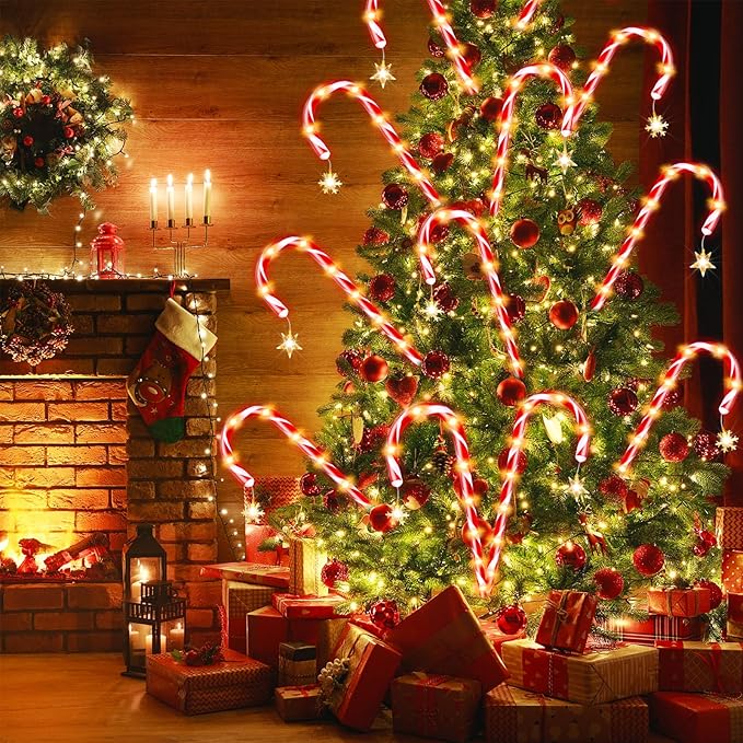 36" Outdoor Christmas Decorations, Real 30" Red Candy Cane Lights Outdoor Pathway 8 Flashing Modes, 12 Pack Christmas Candy Cane Lights, Christmas Decorations Outdoor Yard, Warm Lights with Star