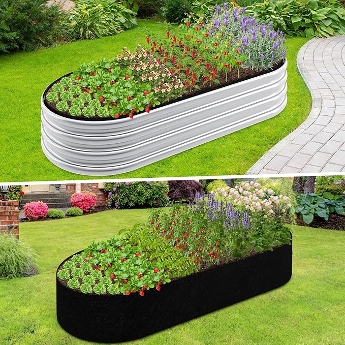 2mm Thick Fabric Garden Grow Bed Bags, 4x2x1 Ft Liners Designed For Outdoor Metal Raised Garden Beds, 60 Gallon Capacity Oval Large Vegetable Growing Boxes