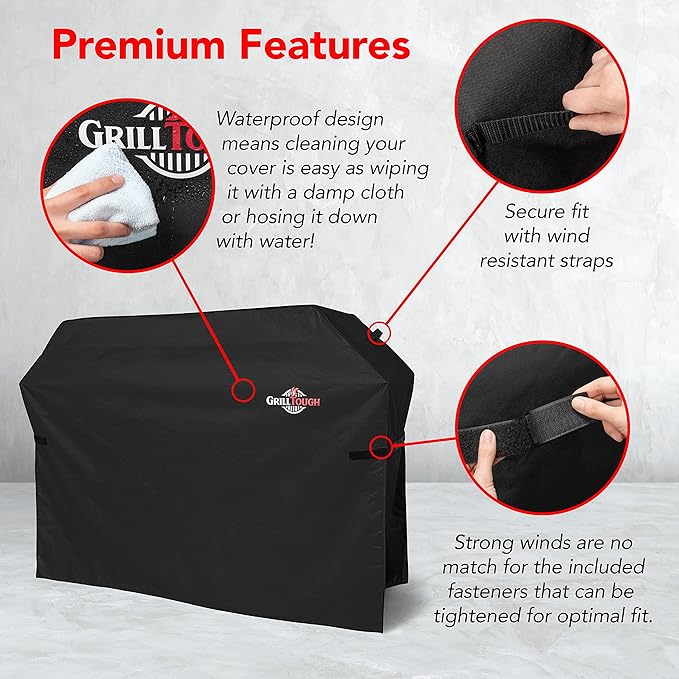 Heavy Duty BBQ Grill Cover for Outdoor Grill, 64 Inch – Waterproof, Weather Resistant, UV & Fade Resistant with Adjustable Straps – Gas Grill Cover for Weber, Genesis, Charbroil, etc. Black