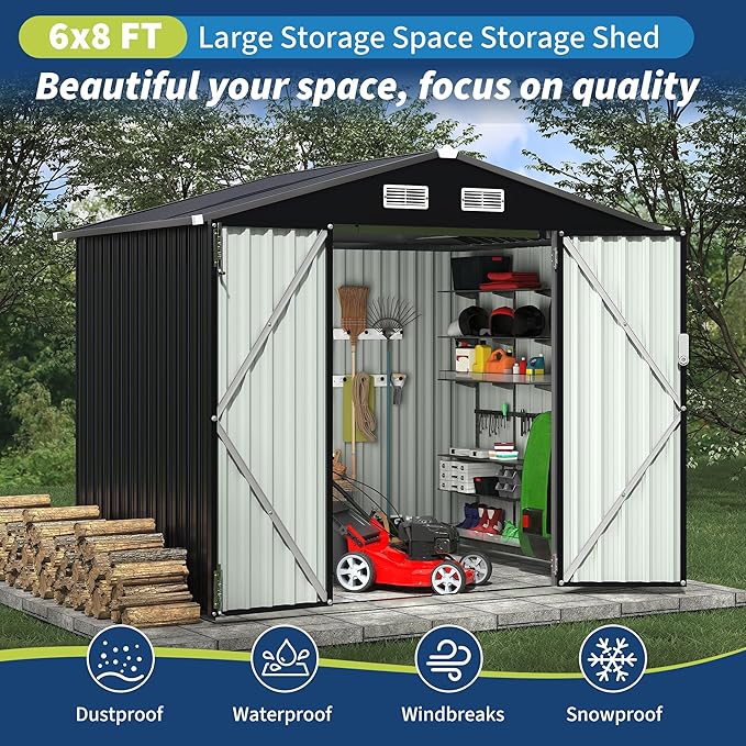8x10 FT Metal Storage Sheds Outdoor, Metal Yard Sheds MetalGarden Shed Kit, MetalTool Shed with Lockable Door, Utility Buildings with Air Vent for Backyard Garden Patio Lawn