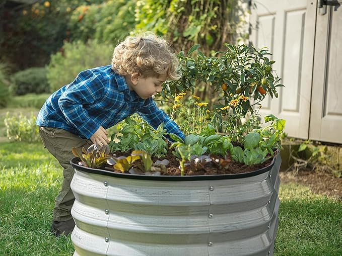 Galvanized Raised Garden Beds Outdoor // 4×2×1 ft Planter Raised Beds for Gardening, Vegetables, Flowers // Large Metal Garden Box (White Wood Grain)