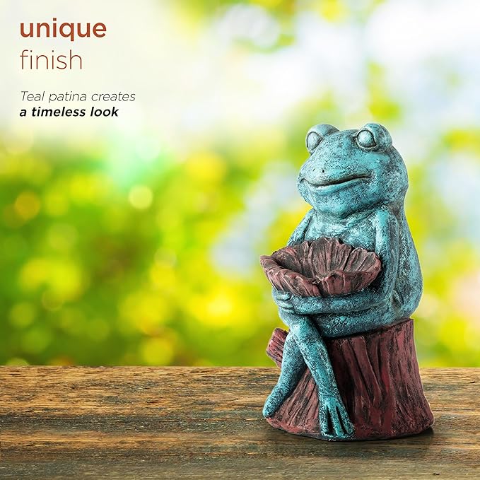 Alpine Corporation 16" Tall Indoor/Outdoor Frog with Flower Garden Statue Decoration, Multicolor