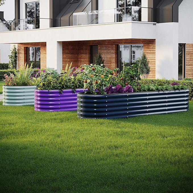 Galvanized Metal Planter Raised Garden Bed Kit for Gardening Outdoor，8x2x1ft Planter Grow Garden Box Raised Flower Bed，Long Vegetable Clearance Herb Raised Garden Beds for Gardening