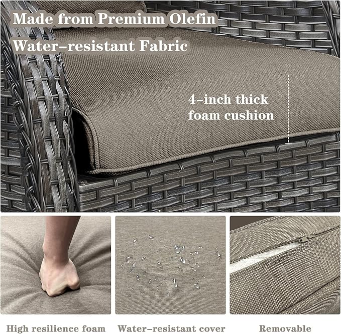 4 Piece Patio Furniture Set with Fire Pit Table - 41inch 50000 BTU Propane Fire Pit Table with High Back Loveseat Glider Chair and 2 Swivel Rocker Chair for Casual Gathering