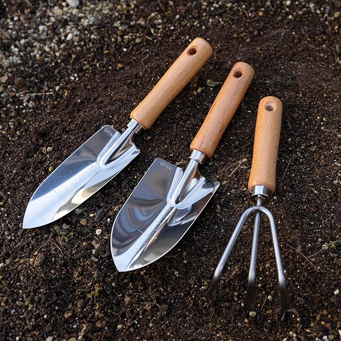Garden Helper Garden Trowel with Measurements for Planting (Wide), Garden Hand Shovel Japanese Stainless Steel, Wooden Handle, Made in Japan