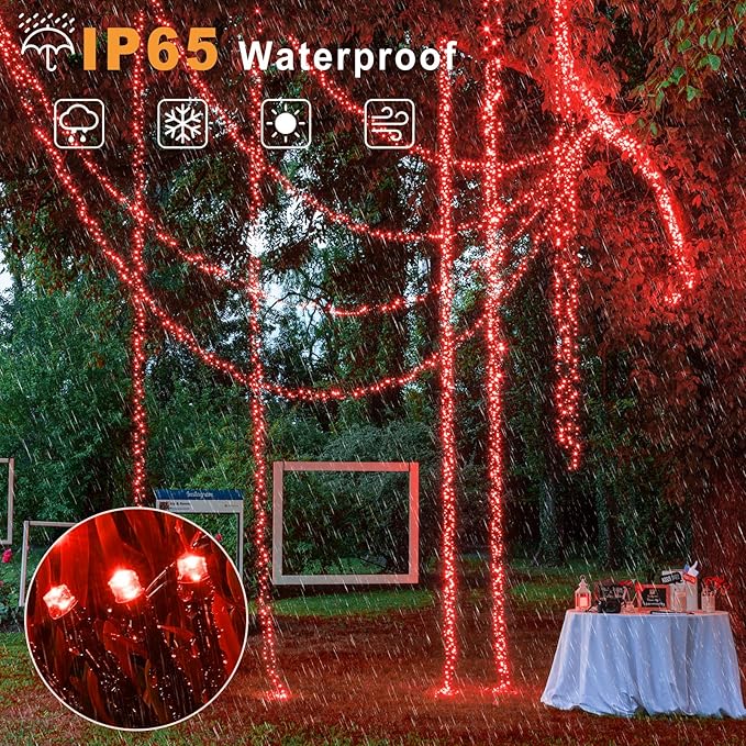 2 Pack Solar String Lights for Outside, Each 40Ft 120 LED Solar Lights Outdoor, 8 Modes Waterproof Solar Powered Twinkle Light for Backyard Patio Tree Party Garden Wedding Decoration, Red