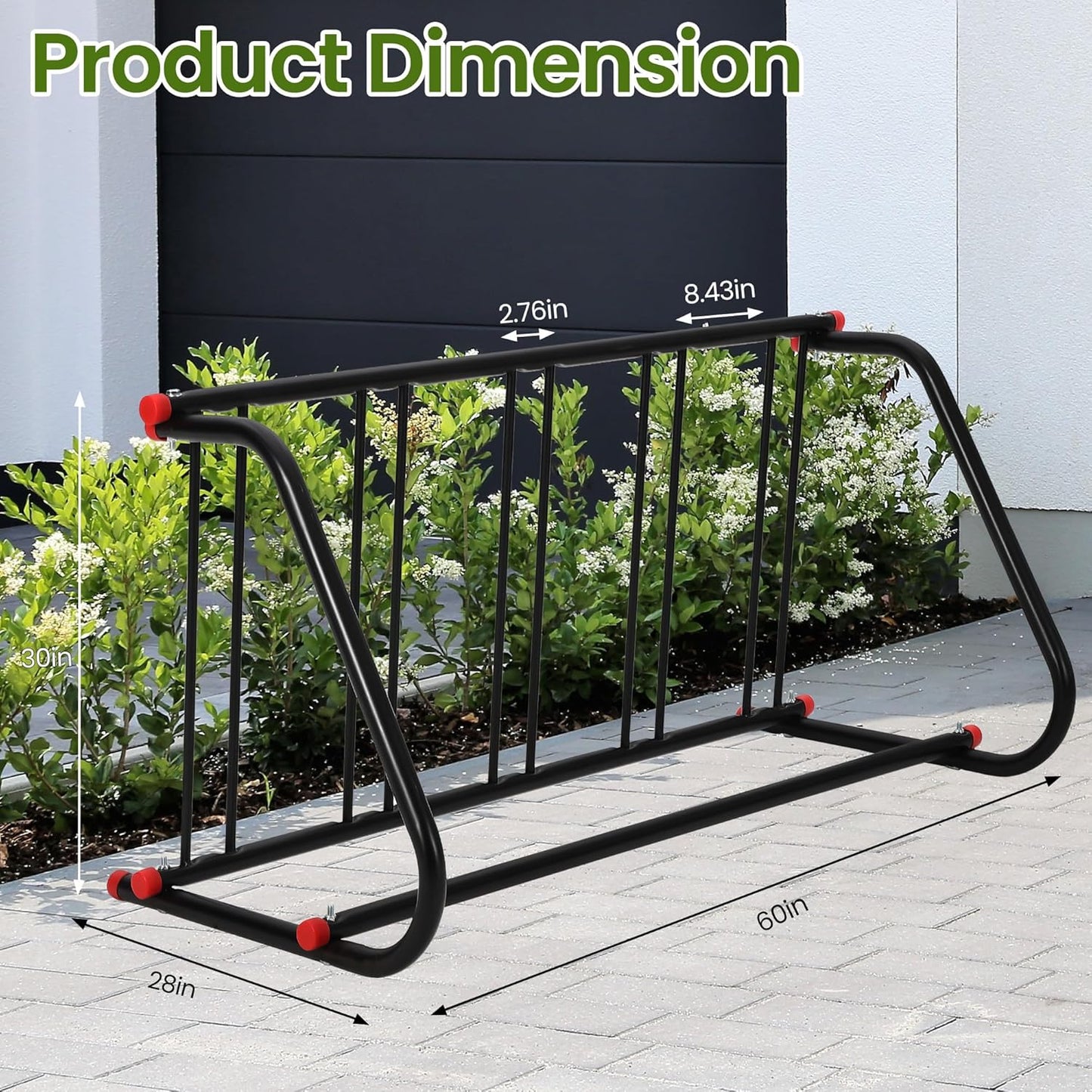 5 Holders Commercial Grid Bike Racks, 60" Length Outdoor Bike Rack, Powder Coated Steel Floor Bike Rack for Garages, Stores, Schools & Universities