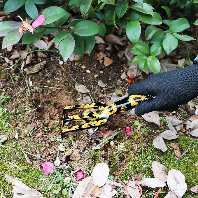 GARTOL Garden Tool Set - 3 Piece Thickly Cast Aluminum Gardening Tools Kit with Flower Paint, Heavy Duty Hand Garden Tools with Box Include Trowel, Rake, Pruner Shear, Gift for Gardener (Sunflower)