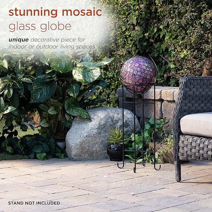 Alpine Corporation 10" Diameter Indoor/Outdoor Glass Mosaic Gazing Globe Yard Decoration, Pink