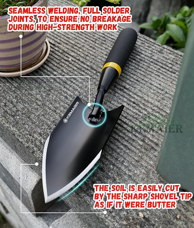 Heavy Duty Gardening Hand Trowel - Carbon Steel Garden Trowel with Rubberized Handle, Ideal for Soil Planting, Digging, Transplanting