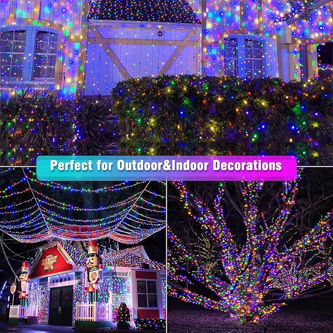 100ft Christmas Lights Outdoor Waterproof, 300 LED String Lights for Bedroom Clear Wire with 8 Modes, Plug in Twinkle Fairy String Light for Indoor Outdoor Home Party Garden Decorations, Multicolor