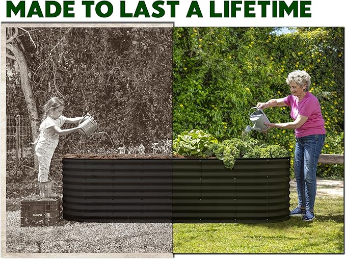 Galvanized Raised Garden Beds Outdoor // 8×2×2 ft Planter Raised Beds for Gardening, Vegetables, Flowers (Black) // Large Metal Garden Box // Patented Tool-Free Design