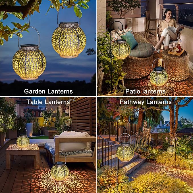 2Pack Outdoor Solar Lanterns Waterproof, Garden Gifts for Women, Rose Patio Garden Decor Lights , Warm White LED Table Lamp for Yard Art, Porch, Mothers Day Mom Grandma (Antique Bronze )